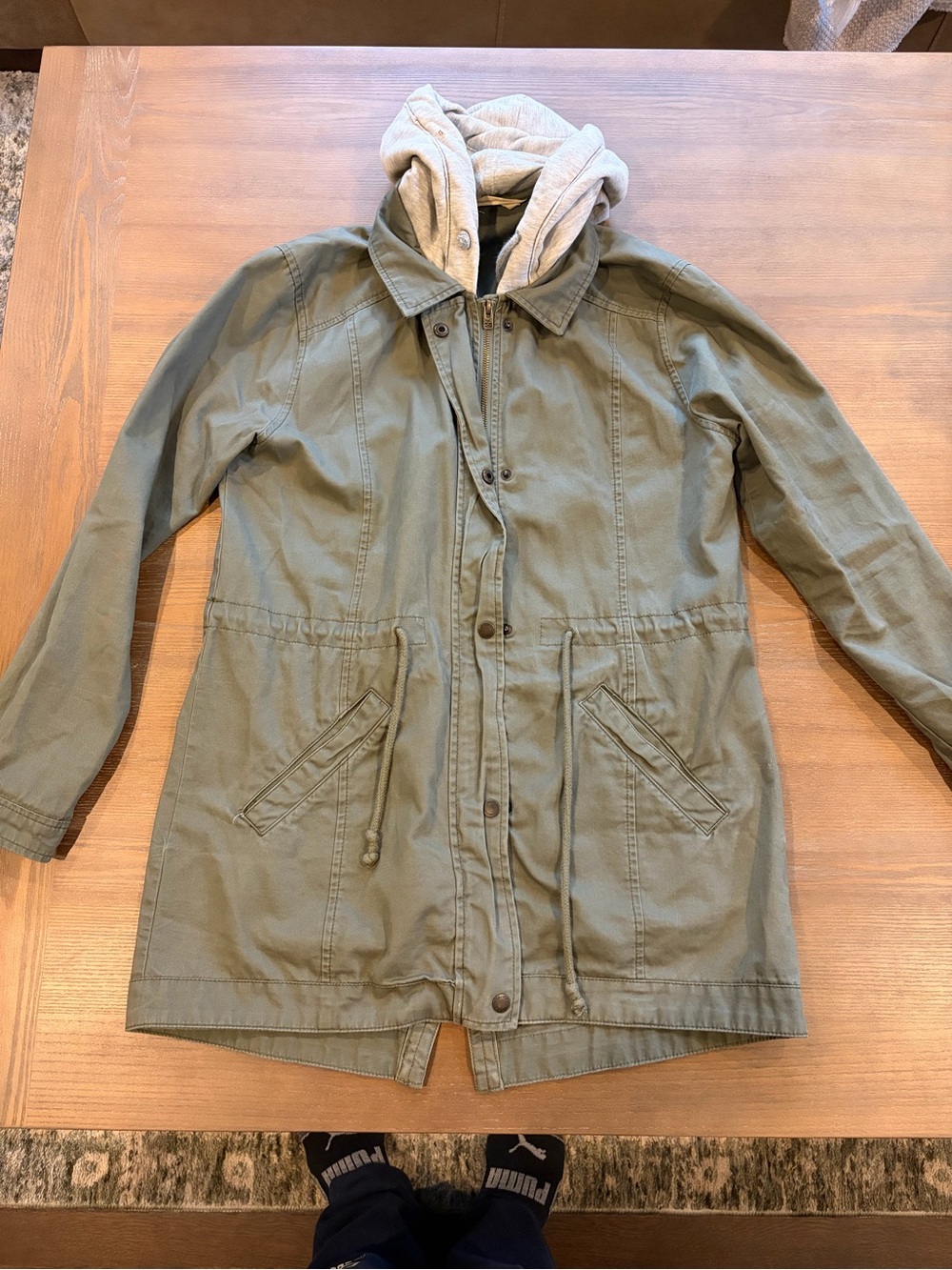 Hollister Olive Green Field Jacket with Light Gray Hood